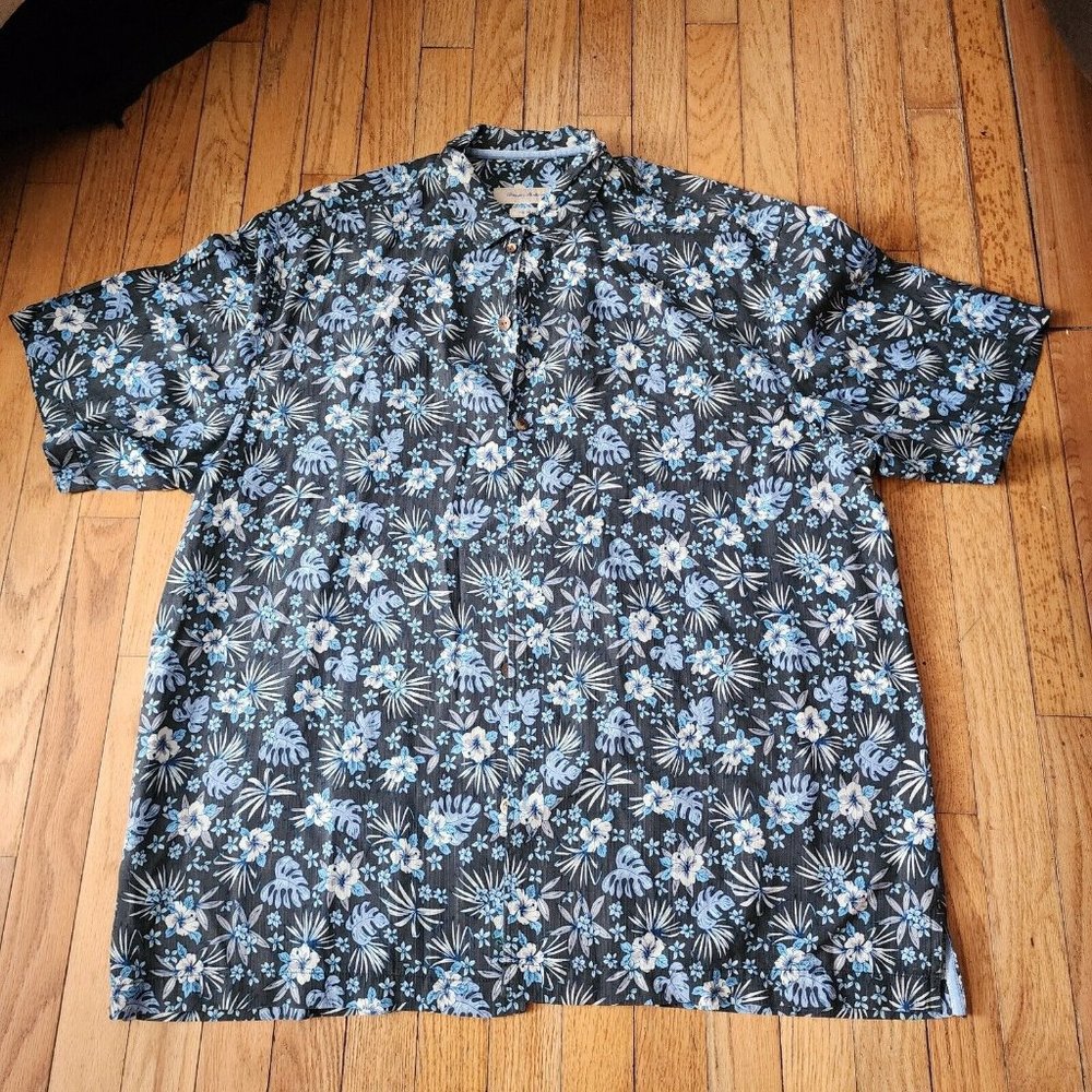 Tommy Bahama Men's 100% Silk Shirt Tropical Blues Size XL Original Fit